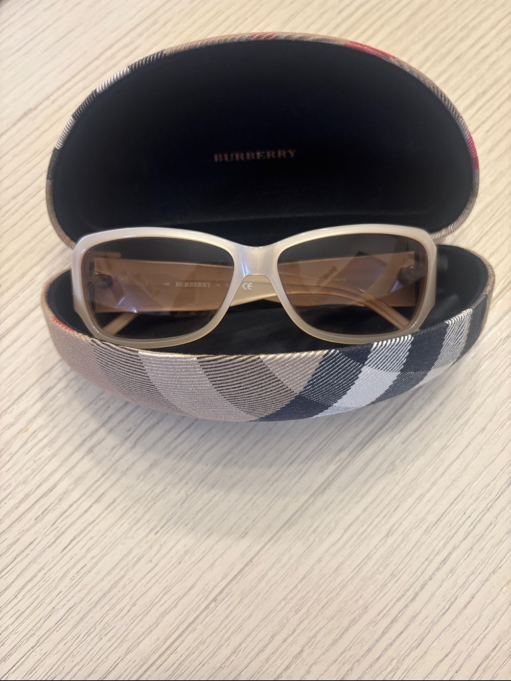 Burberry Cream Rectangular Women's Sunglasses with Brown Lenses